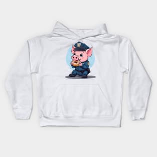 pig eating donut Kids Hoodie